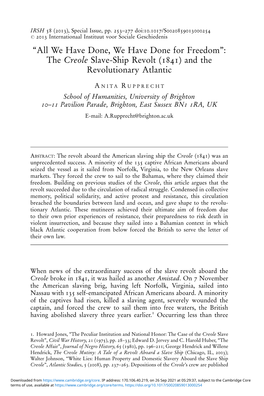 The Creole Slave-Ship Revolt (1841) and the Revolutionary Atlantic