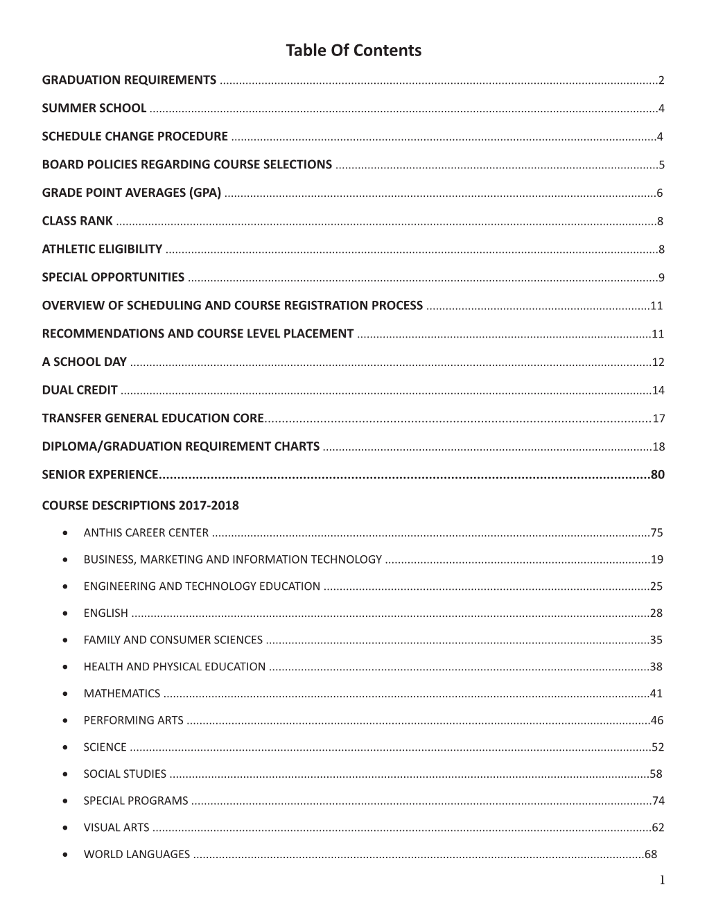 Table of Contents GRADUATION REQUIREMENTS