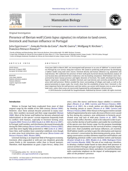 Iberian Wolf (Canis Lupus Signatus) in Relation to Land Cover, Livestock and Human Inﬂuence in Portugal