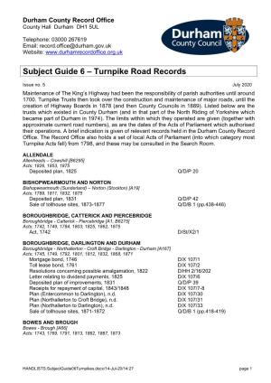 Subject Guide 6 – Turnpike Road Records