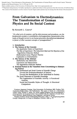 From Galvanism to Electrodynamics: the Transformation of German Physics and Its Social Context