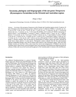 Taxonomy, Phylogeny and Biogeography of the Ant Genus Tetraponera