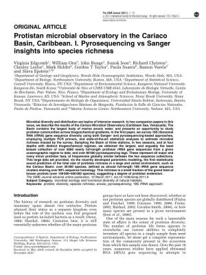 Protistan Microbial Observatory in the Cariaco Basin, Caribbean. I