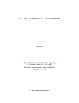 By Josh Hough a Thesis Submitted in Conformity with the Requirements for the Degree of Doctor of Philosophy Department of Ecolog