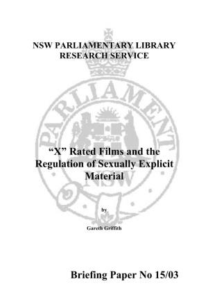 “X” Rated Films and the Regulation of Sexually Explicit Material Briefing