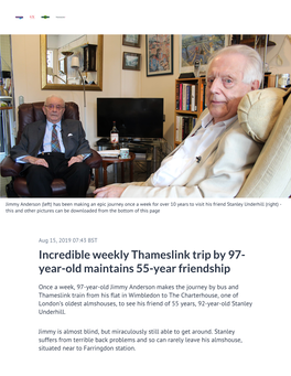 Incredible Weekly Thameslink Trip by 97-Year-Old Maintains 55-Year Friendship