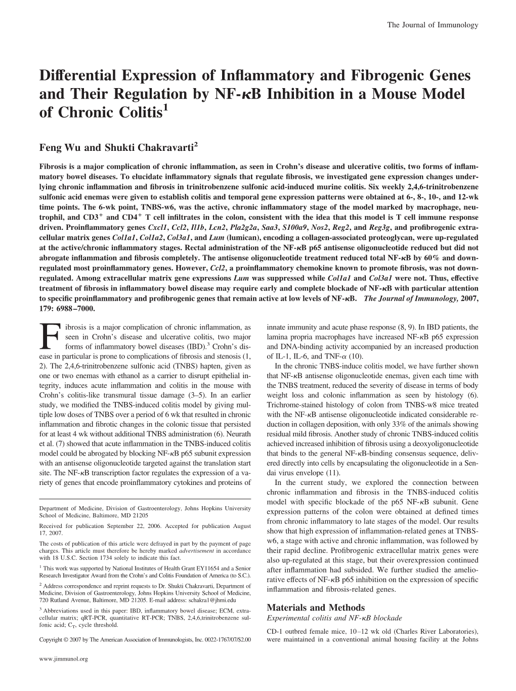 B Inhibition in a Mouse Model of Chronic Colitis1