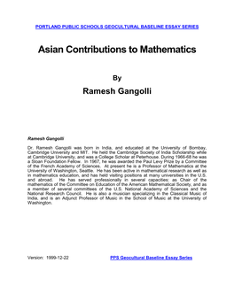 Asian Contributions to Mathematics
