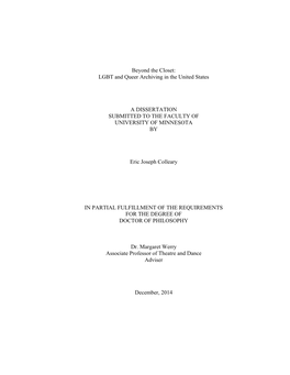 LGBT and Queer Archiving in the United States a DISSERTATION