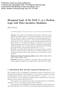 Hexagonal Logic of the Field F8 As a Boolean Logic with Three Involutive Modalities