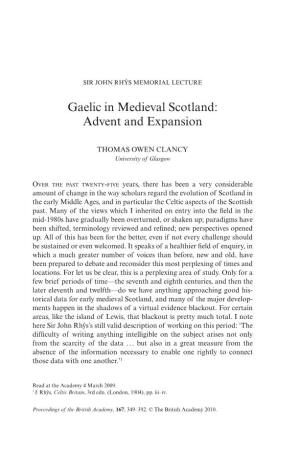 Gaelic in Medieval Scotland: Advent and Expansion