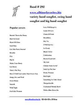Song List for Variety Band, Swing Band and Big Band-Click Here