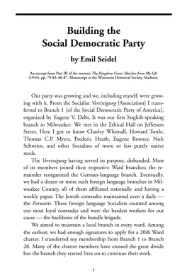 "Building the Social Democratic Party," by Emil Seidel