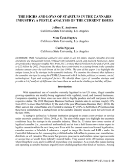 The Highs and Lows of Startups in the Cannabis Industry: a Pestle Analysis of the Current Issues