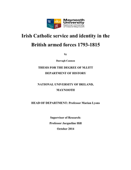Irish Catholic Service and Identity in the British Armed Forces 1793-1815