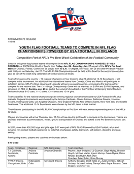 Youth Flag Football Teams to Compete in Nfl Flag Championships Powered by Usa Football in Orlando