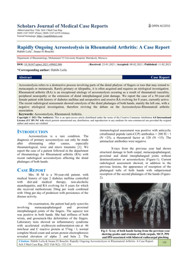 Rapidly Ongoing Acroosteolysis in Rheumatoid Arthritis: a Case Report Habibi Leila*, Imane El Bouchti