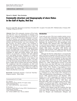 Community Structure and Biogeography of Shore Fishes in the Gulf of Aqaba, Red Sea