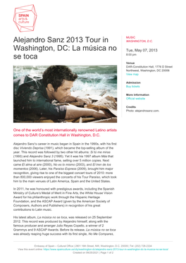 Alejandro Sanz 2013 Tour in Washington, DC: La Música No Se