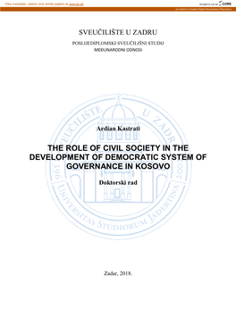 The Role of Civil Society in the Development of Democratic System of Governance in Kosovo
