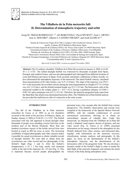 The Villalbeto De La Peña Meteorite Fall: II. Determination of Atmospheric Trajectory and Orbit