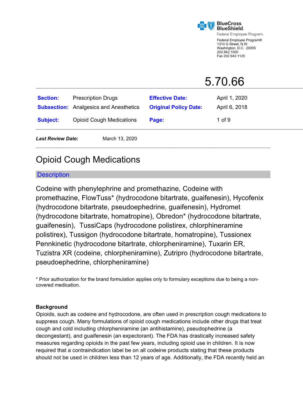 Opioid Cough Medications Page: 1 of 9