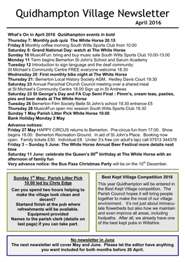 Quidhampton Village Newsletter April 2016