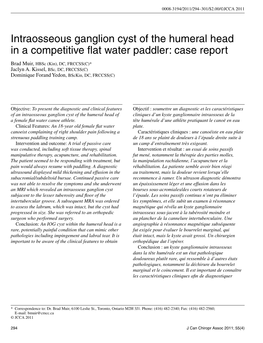 Intraosseous Ganglion Cyst of the Humeral Head in a Competitive Flat Water Paddler: Case Report