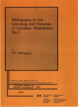 Bibliography on the Limnology and Fisheries of Canadian Freshwaters No.3