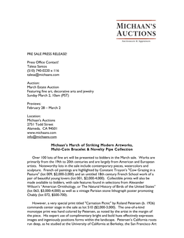 March Estate Auction Press Release