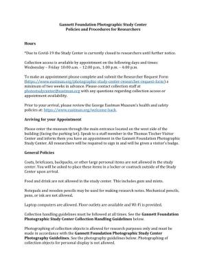Gannett Foundation Photographic Study Center Policies and Procedures for Researchers