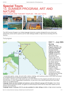 Special Tours 13. SUMMER PROGRAM, ART and NATURE ISOLA D'elba and TUSCANY TOUR (6Th - 16Th JULY 2015)