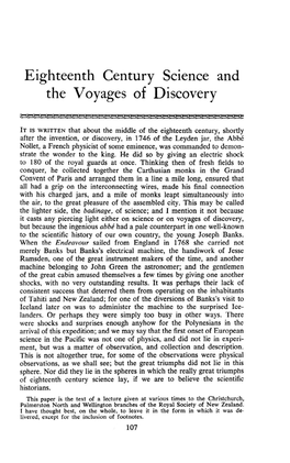 Eighteenth Century Science and the Voyages of Discovery