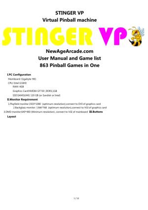 STINGER VP Virtual Pinball Machine