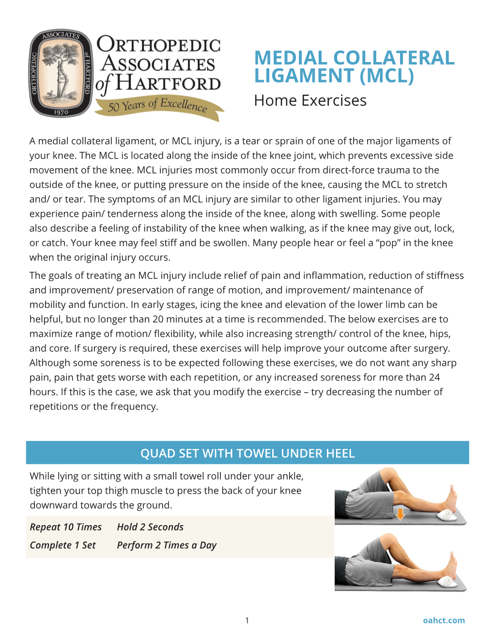 MEDIAL COLLATERAL LIGAMENT (MCL) Home Exercises - DocsLib