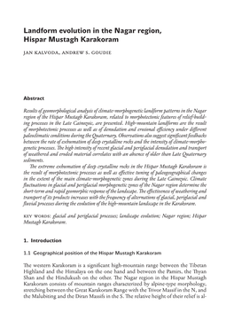 Landform Evolution in the Nagar Region, Hispar Mustagh Karakoram Jan Kalvoda, Andrew S