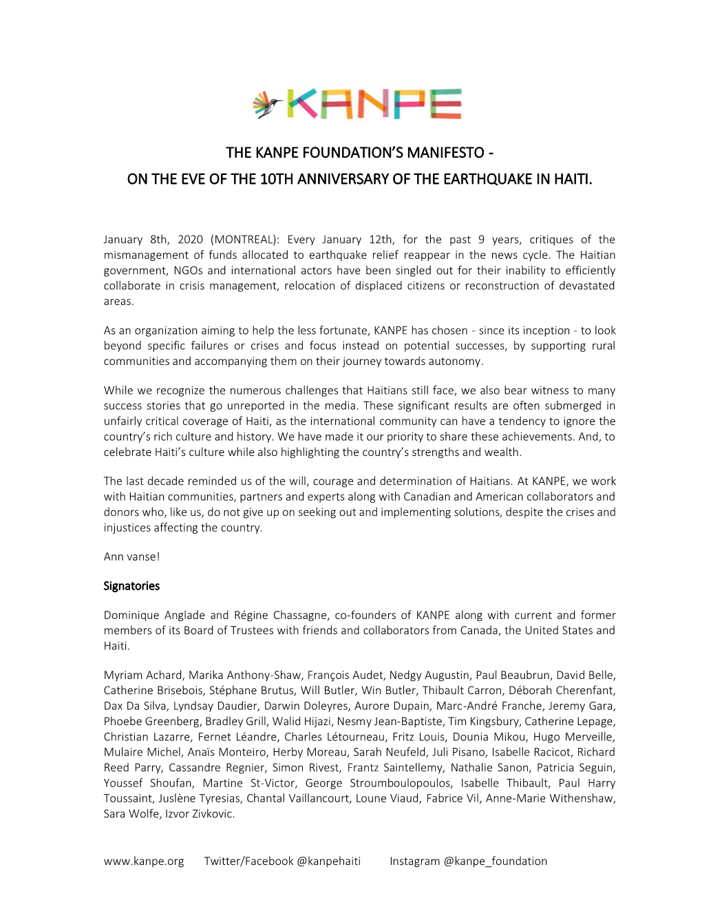 The Kanpe Foundation's Manifesto