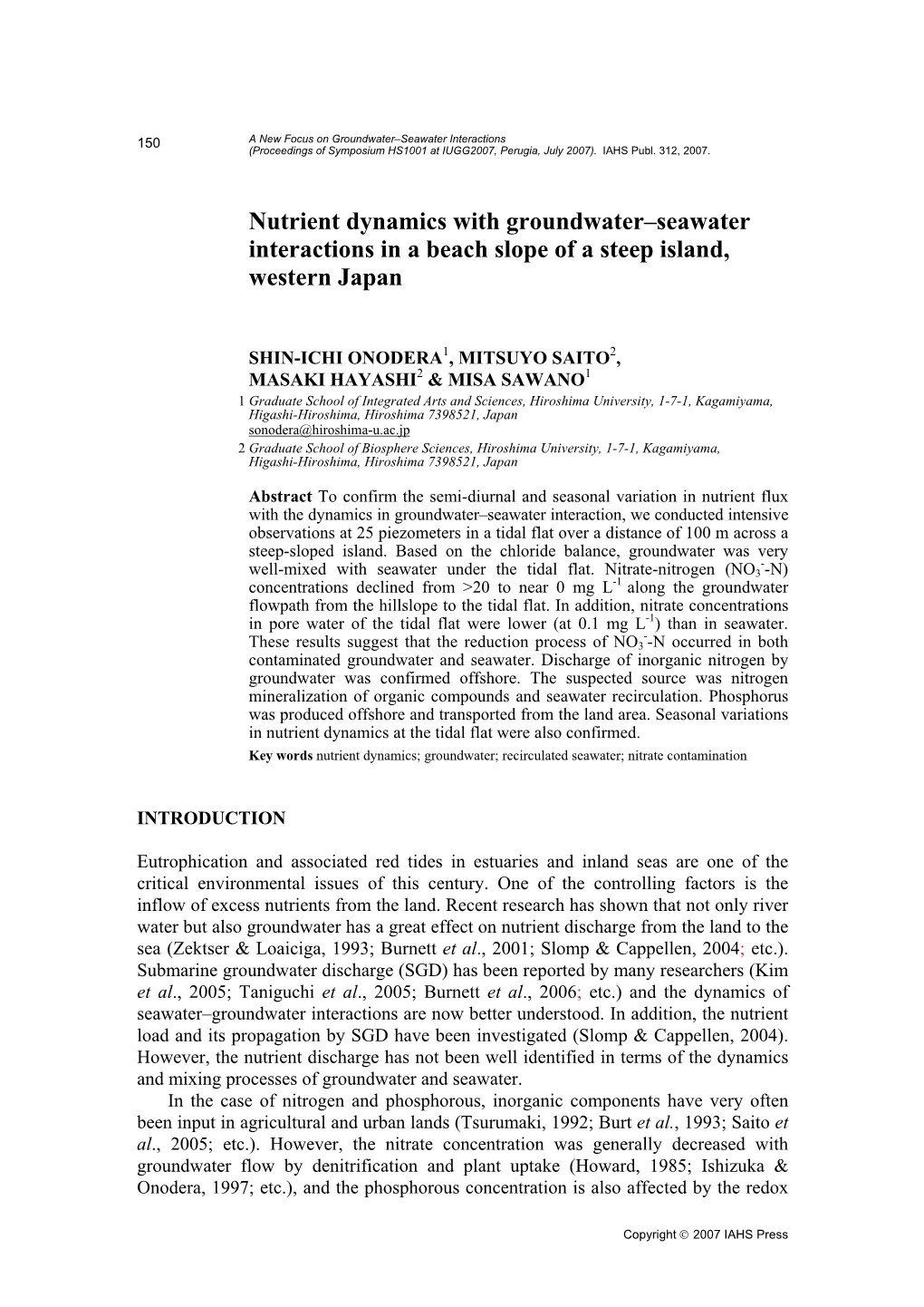 Nutrient Dynamics with Groundwater–Seawater Interactions in a Beach Slope of a Steep Island, Western Japan