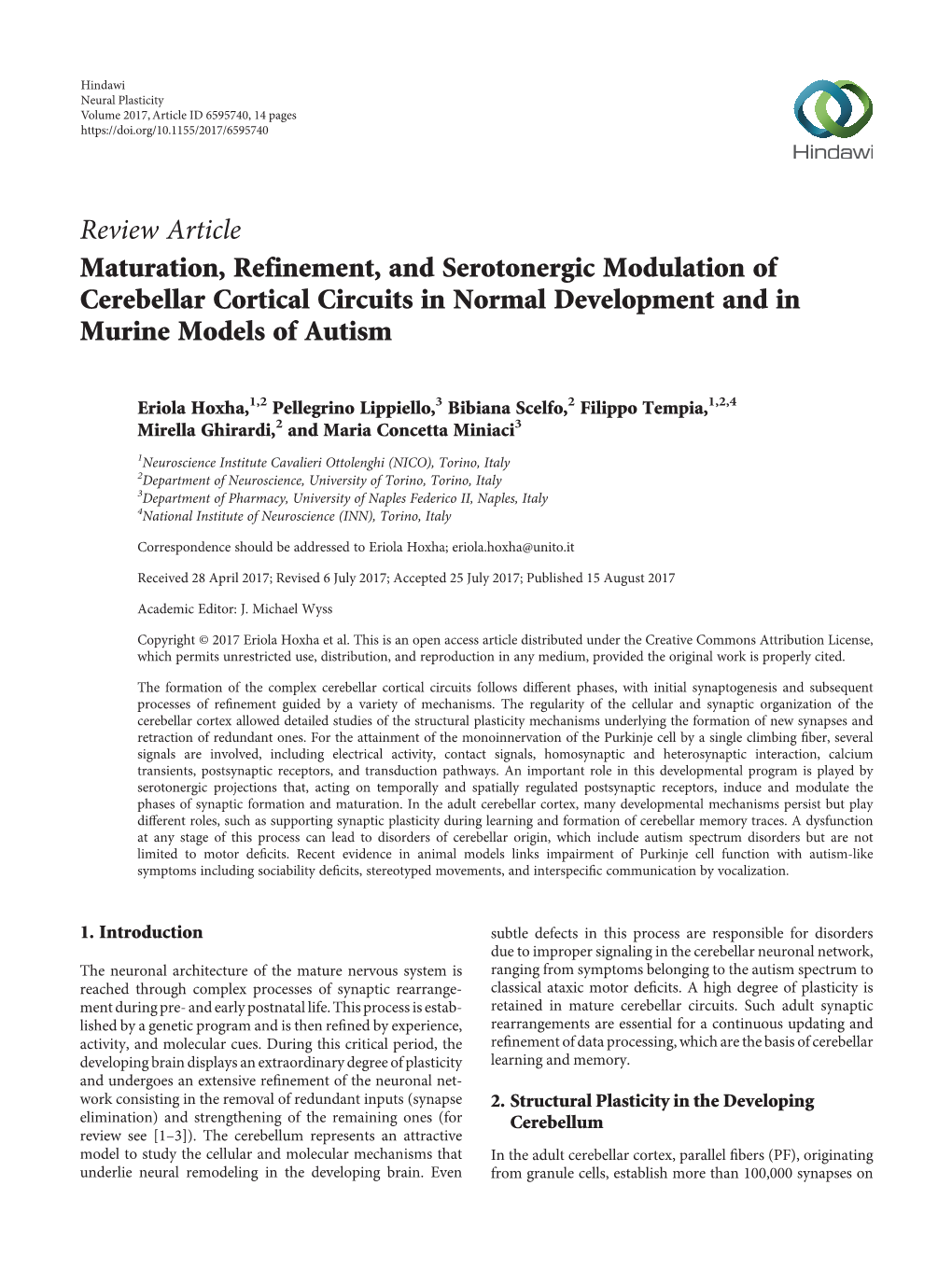 Maturation, Refinement, and Serotonergic Modulation of Cerebellar Cortical Circuits in Normal Development and in Murine Models of Autism