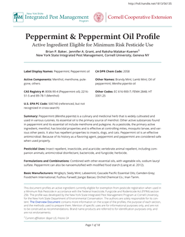 Peppermint & Peppermint Oil Profile Integrated Pest Management Cornell Cooperative Extension Program