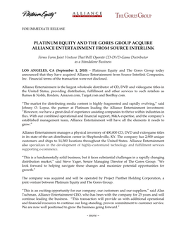 Platinum Equity and the Gores Group Acquire Alliance Entertainment from Source Interlink