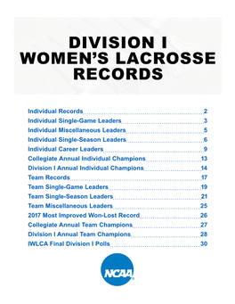 Division I Women's Lacrosse Records