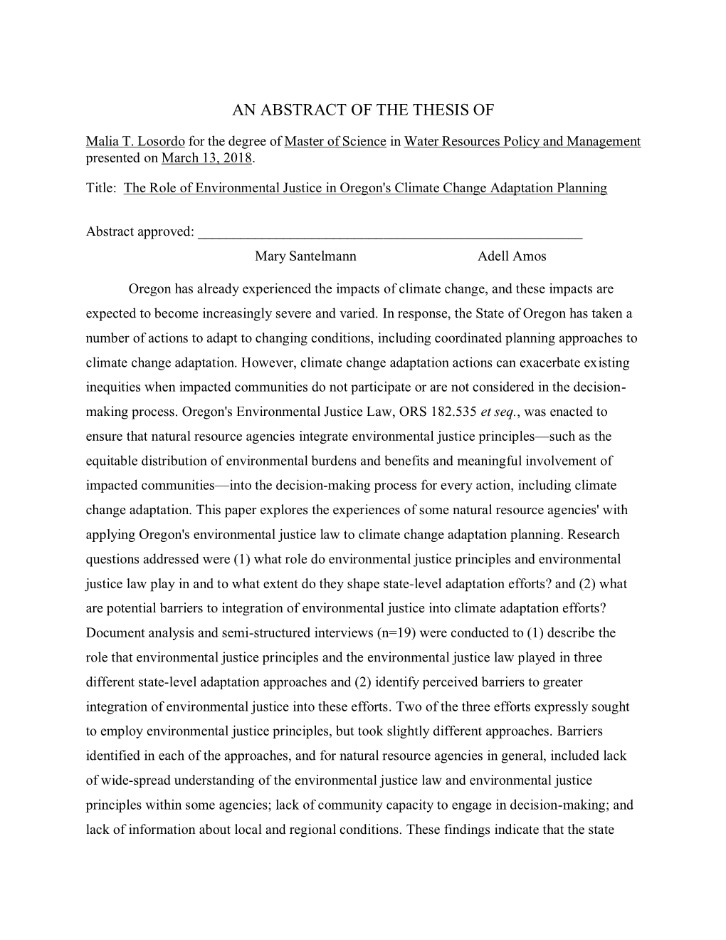 The Role of Environmental Justice in Oregon's Climate Change Adaptation Planning