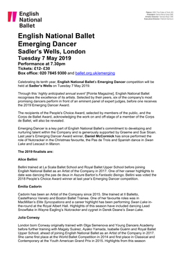 English National Ballet Emerging Dancer