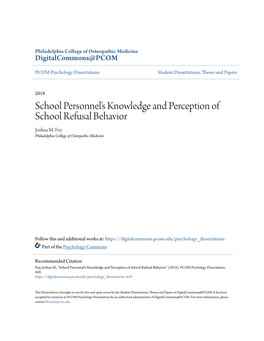 School Personnel's Knowledge and Perception of School Refusal