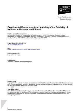 Experimental Measurement and Modeling of the Solubility of Methane in Methanol and Ethanol