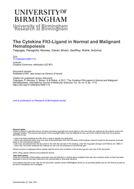 The Cytokine Flt3-Ligand in Normal and Malignant Hematopoiesis Tsapogas, Panagiotis; Mooney, Ciaran; Brown, Geoffrey; Rolink, Antonius