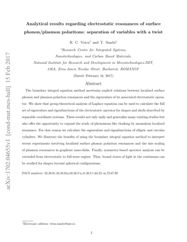 Analytical Results Regarding Electrostatic Resonances of Surface Phonon/Plasmon Polaritons: Separation of Variables with a Twist