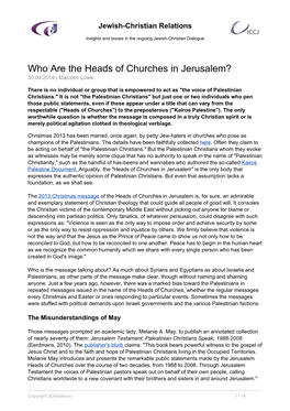 Who Are the Heads of Churches in Jerusalem? 30.04.2014 | Malcolm Lowe