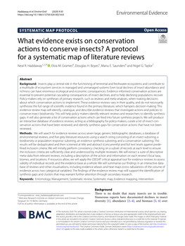 What Evidence Exists on Conservation Actions to Conserve Insects? a Protocol for a Systematic Map of Literature Reviews Neal R